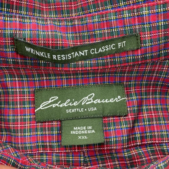 Eddie Bauer Shirt Men XXL Red Plaid Button Up Wrinkle Resistant Classic Fit Polo - Picture 4 of 10